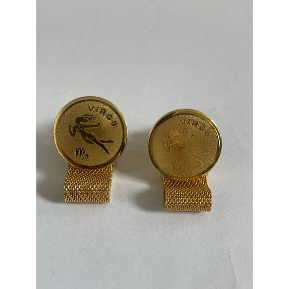 Vintage Dante “Virgo” Zodiac Sign  Gold-tone Cufflinks With Mesh Wraps - Picture 5 of 6